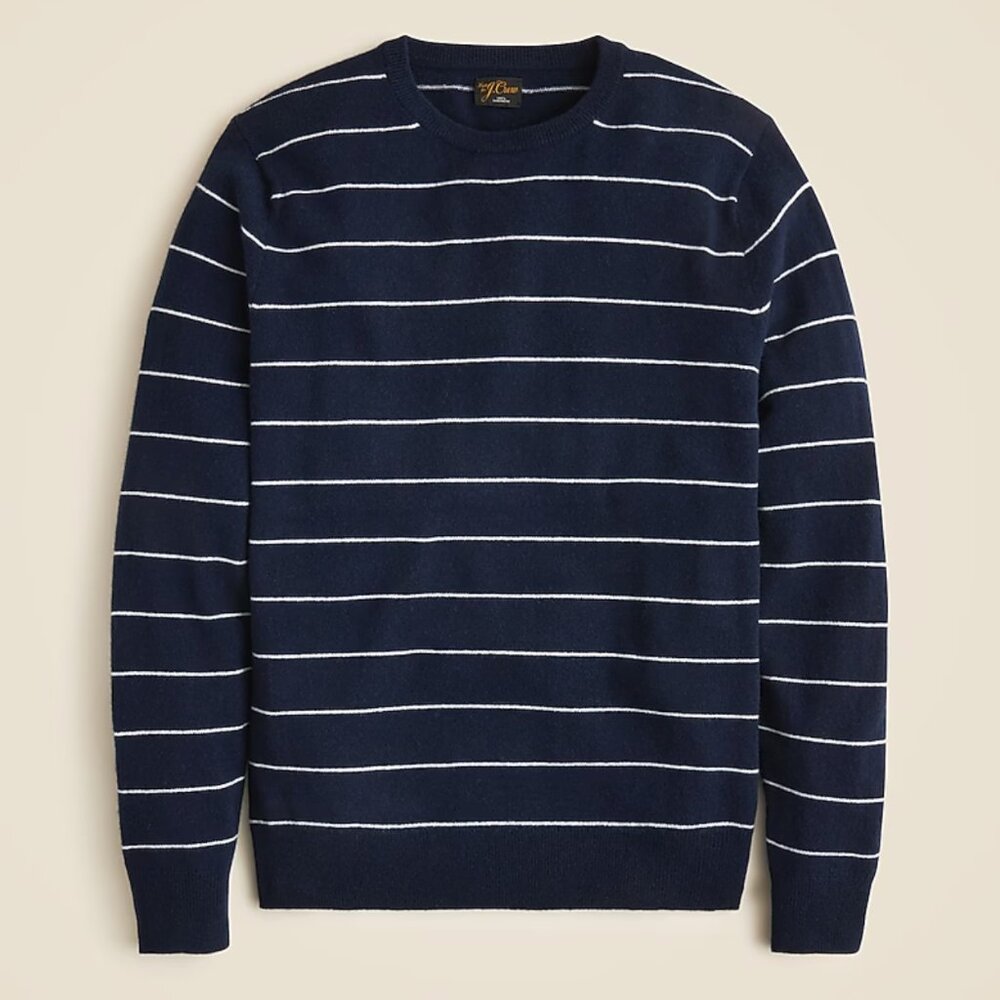 J.Crew Cashmere Crewneck Sweater, navy w/ white stripe, Men's Large